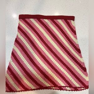 NELLiK Crochet Mini Skirt Size Medium Vintage 70s Style, Pink, Red, &Cream Color